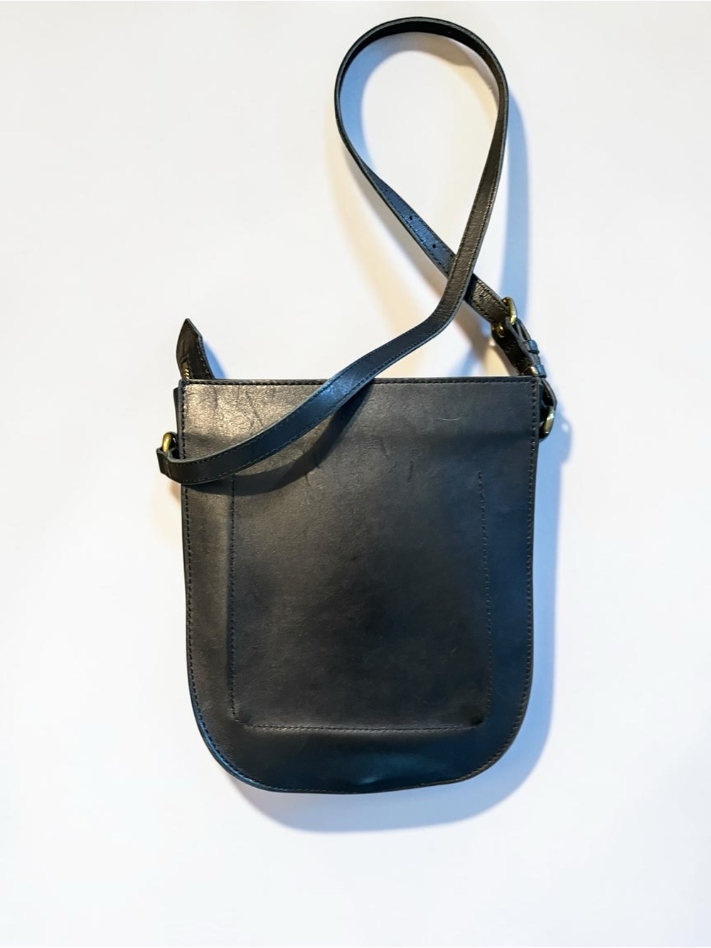Madewell Black Leather Crossbody Saddle Bag Brass Hardware Quiet Luxury - Picture 4 of 6